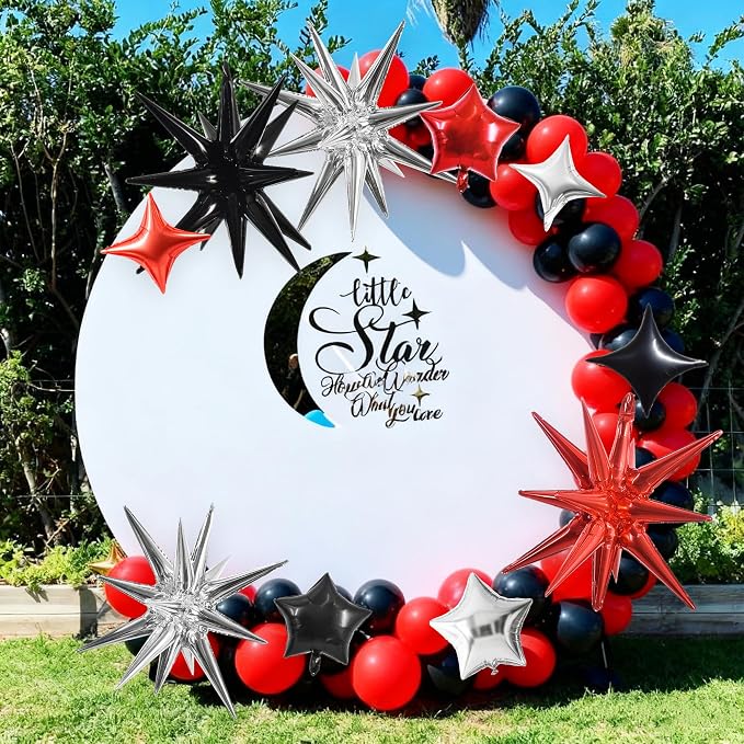 TONIFUL 22Inch 15Pcs Black Red Silver Explosion Star Mylar Balloons and 10Inch - Image 6