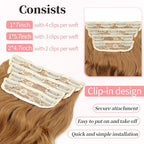 KooKaStyle Clip in Synthetic Hair Extensions Long Wavy 4PCS Thick Hairpieces Auburn Brown Fiber Double Weft Natural Hair Extensions 20 Inch for Women