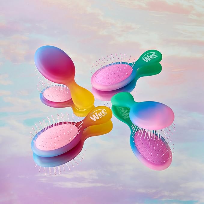Wet Brush Mini Detangler Hair Brush for Gentle Knot Removal, Compact Travel Size, Soft Bristles for Pain-Free Detangling, Less Breakage, Works on All Hair Types, Limited Edition, Electric Sky Pink