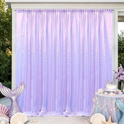 Hahuho Mermaid Lavender Sequin Backdrop Curtain, Banquet Decoration（2 Panels - Image 5