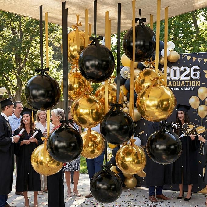 Jenaai 30 Set Black and Gold Round Foil Balloons Bulk 22 Inch 4d Metallic Giant - Image 6