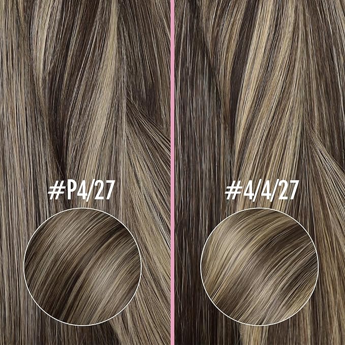 YoungSee Nano Ring Hair Extensions Dark Brown Highlights Caramel Blonde Human Hair Extensions Nano Pre Bonded Brown Add Volume for Women Lightweight Cold Fusion 22inch 50s 50g