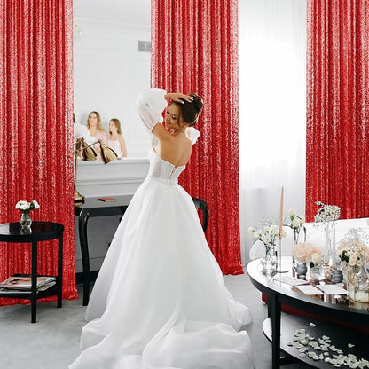 2×8FT-2PCS Red Sequin Backdrop Curtains Panels, Photography Backdrop Glitter - Image 4