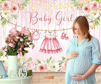 InMemory Baby Girl Baby Shower Backdrop Pink Floral Baby Shower Decorations - Image 2