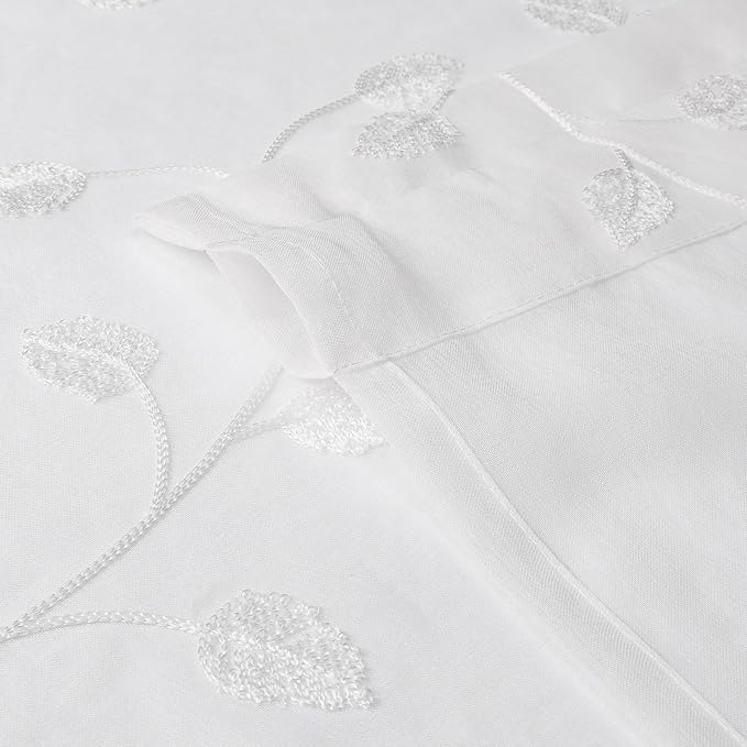 White Sheer Curtains Decorative Embroidered Leaf 54 Inches Long | Light - Image 5