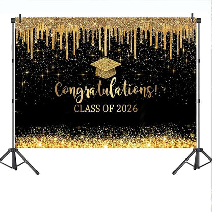 Mocsicka 7x5ft Graduation Backdrop 2026 Black and Gold Graduation Decorations - Image 8