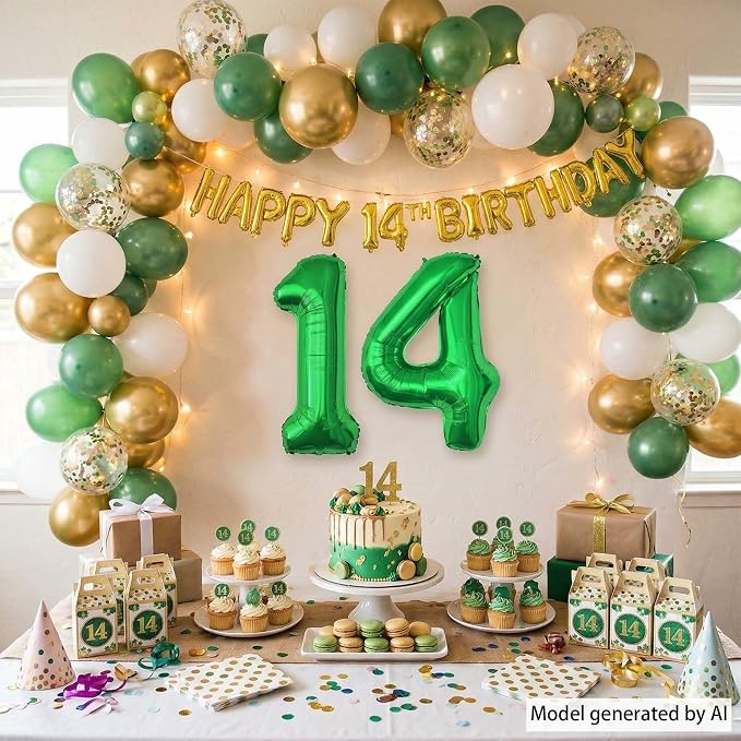 Green Number 14 Balloon 40 Inch, Shiny Foil Duo - Image 7