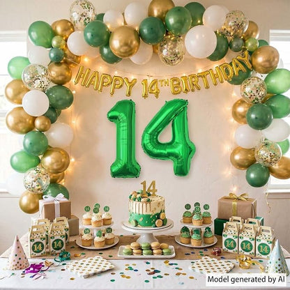 Green Number 14 Balloon 40 Inch, Shiny Foil Duo - Image 7