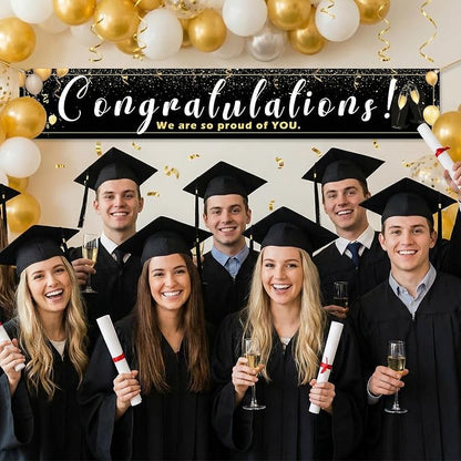Large Congratulations Decoration Banner Graduation Yard Sign Banner Black Gold - Image 7