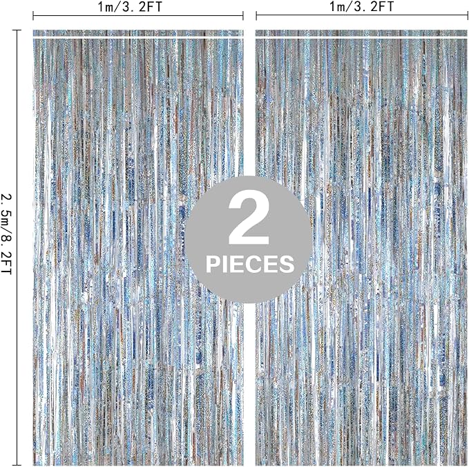 PIGETALE Glitter Silver Backdrop, 2 Pack 3.2 x 8.2 ft Fringe Curtains | Thicker - Image 4