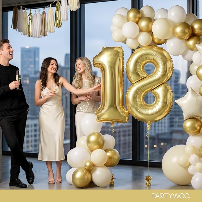 PartyWoo Number Balloons 40 Inch Gold Number 18 Kit 33pcs - Image 4