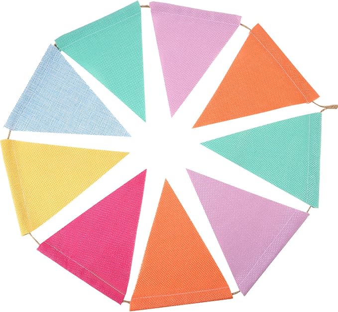 Hestya 24 Pieces 15.7 Feet Colorful Pennant Flag Banner Imitated Burlap Bunting - Image 3