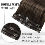 Full Shine Dark Brown Balayage Clip in Extensions Real Human Hair 3 Pcs 60 G Light Weight Clip in Hair Extensions Brown Balayage Brazilian Hair Extensions 12 Inch