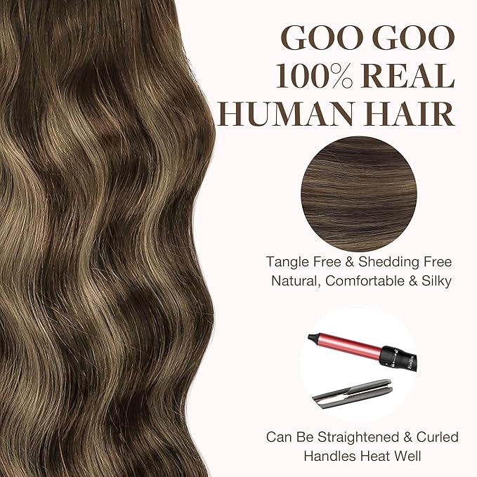 GOO GOO Tape in Hair Extensions Human Hair, 4/26/4 Balayage Chocolate Brown to Honey Blonde, 20inch 50g 20pcs, Skin Weft Seamless Invisible, Silky Straight with Thick Ends, Remy Human Hair