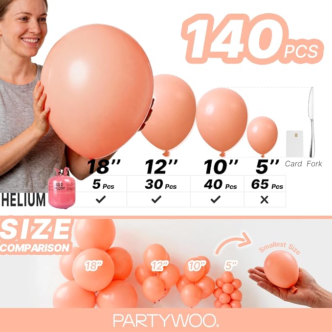 PartyWoo Peach Balloons 140pcs Light Orange Pink Color 18 12 10 5 Inch | 18 12 - Image 6