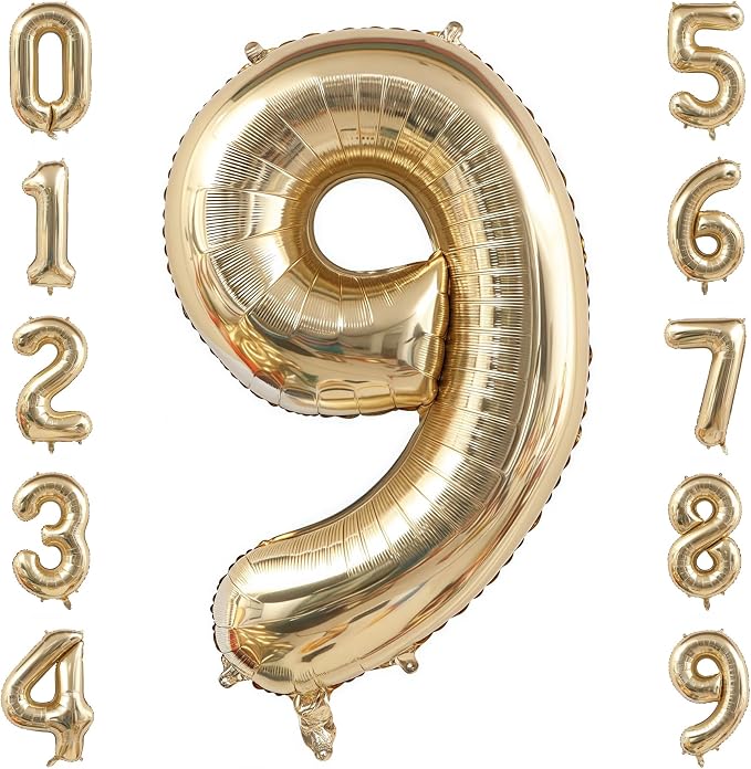 Champagne Gold 9 Balloon Number, 40 Inch Light Gold 9 Balloons Big Foil Mylar by BBPOOL