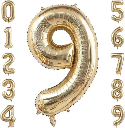 Champagne Gold 9 Balloon Number, 40 Inch Light Gold 9 Balloons Big Foil Mylar by BBPOOL