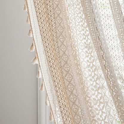 Sutuo Home Beige Boho Lace Sheer Curtains 84 inches Long, Crochet Macrame - Image 6