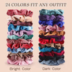 OCATO Birthday Gifts for Women Mom: 24Pcs Velvet Scrunchies Easter Basket Essentials for Adults Girls Elastic Hair Scrunchies for Women Girls Hair Ties Hair Bands Hair Accessories Party Favors
