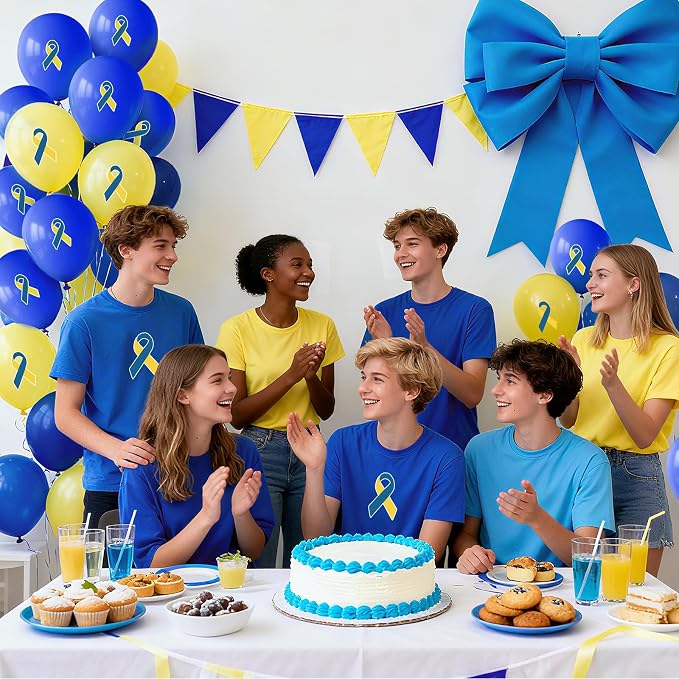 100 Pcs Down Syndrome Awareness Balloons 12 Inch Yellow and Blue Latex Balloons - Image 4