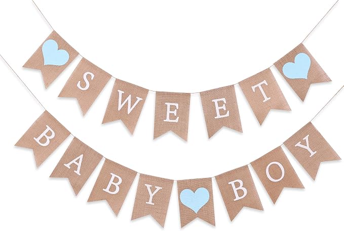 Sweet Baby Boy Burlap Banner by WAWOO