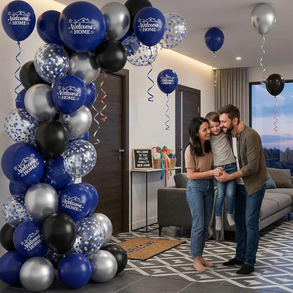 Blue and Silver Balloons for Welcome Home Party Decorations | 12-inch black - Image 6