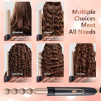 5-in-1 Interchangeable Curling Iron Set - Instant Heat-Up, Ceramic Wands (0.35-1.25 Inch), Beach Waver for Short and Long Hair Styling