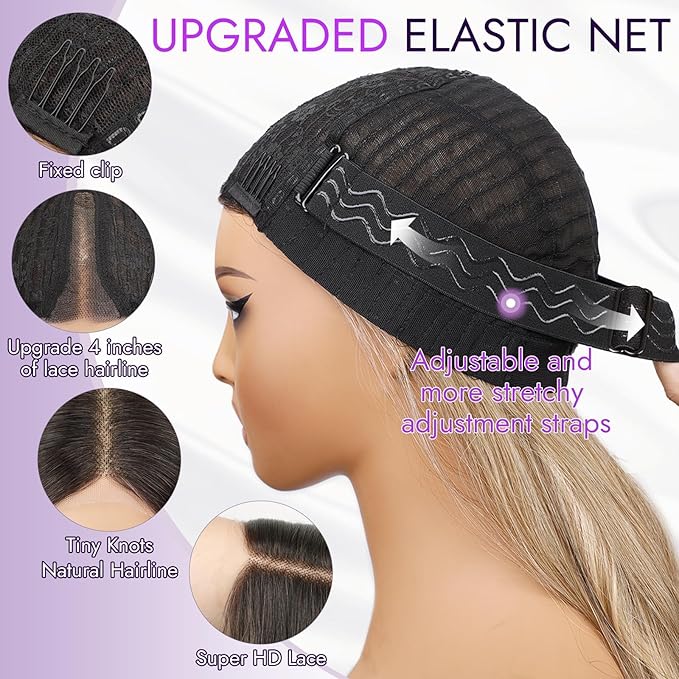 Ombre Brown Wig for Women Long Wavy 4x1 Lace Natural Hairline Glueless for Beginners Middle Part Synthetic for Daily Party Use 30Inch