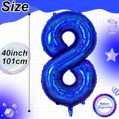 Navy Blue Number 8 Balloon, 40 Inch 8 Balloon Number Large Laser Navy Blue Foil - Image 2