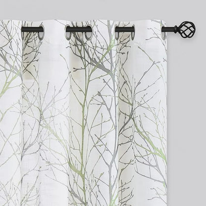 FMFUNCTEX Linen Sage Green White Semi Sheer Print Curtains 72 Inch 2 Panels | by Fmfunctex