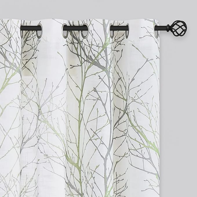 FMFUNCTEX Linen Sage Green White Semi Sheer Curtains 108 Inch Long 2 Panels | by Fmfunctex