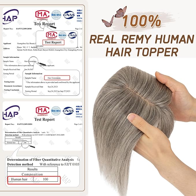 Rich Choices Real Human Hair Toppers for Women With Bang 100% Remy Human Hair Topper for Thinning Hair Clip in Silk Base Hair Topper 10 Inch Salt and Pepper G2 Silver