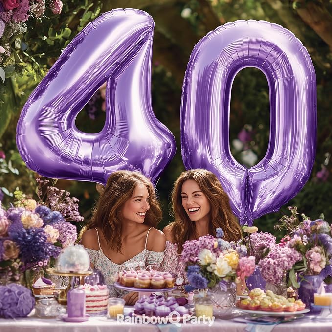 RainbowQ Purple 40 Balloon Number 40 Inch 0-40 Foil Large Balloons | Big Mylar - Image 2