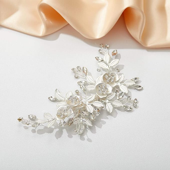 SWEETV Silver Rhinestone Bridal Hair Comb for Wedding, Hair Accessory Headpiece for Women, 1 Count
