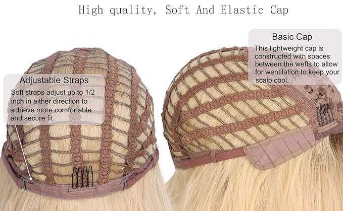 Medium Long Blonde Wavy Wigs For Women Synthetic Full Hair Wigs With Bangs For Daily Use (Blonde)