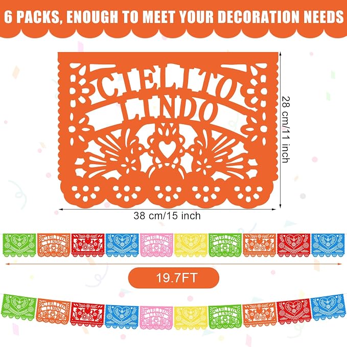 TaoBary 6 Pcs Papel Picado Mexican Wedding Cielito Lindo Party Decor 118 Feet - Image 2