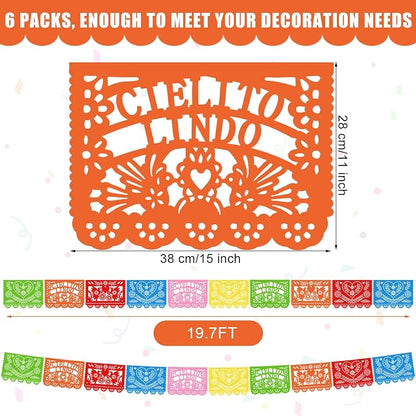 TaoBary 6 Pcs Papel Picado Mexican Wedding Cielito Lindo Party Decor 118 Feet - Image 2