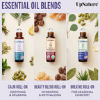UpNature Self Care Stocking Stuffers for Women Essential Oils Roll On Set - Breathe, Beauty & Calm Oil Roller for Aromatherapy and Relaxation Stress Relief Gifts for Women