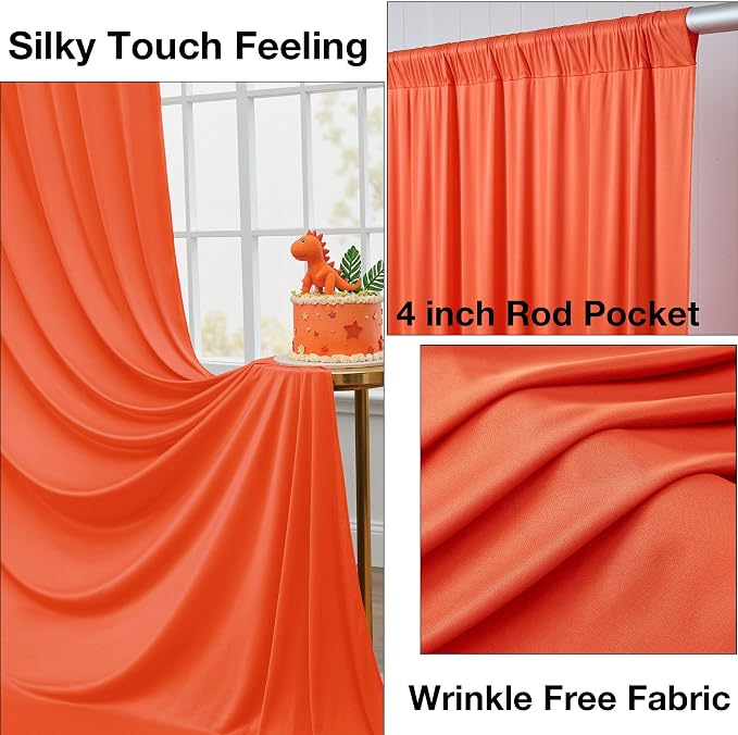 10ftx10ft Wrinkle Free Orange Backdrop Curtains - Image 2