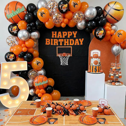 Basketball Balloons Orange Black, 18 Inch Basketball Foil Balloons, 12 Inch - Image 7