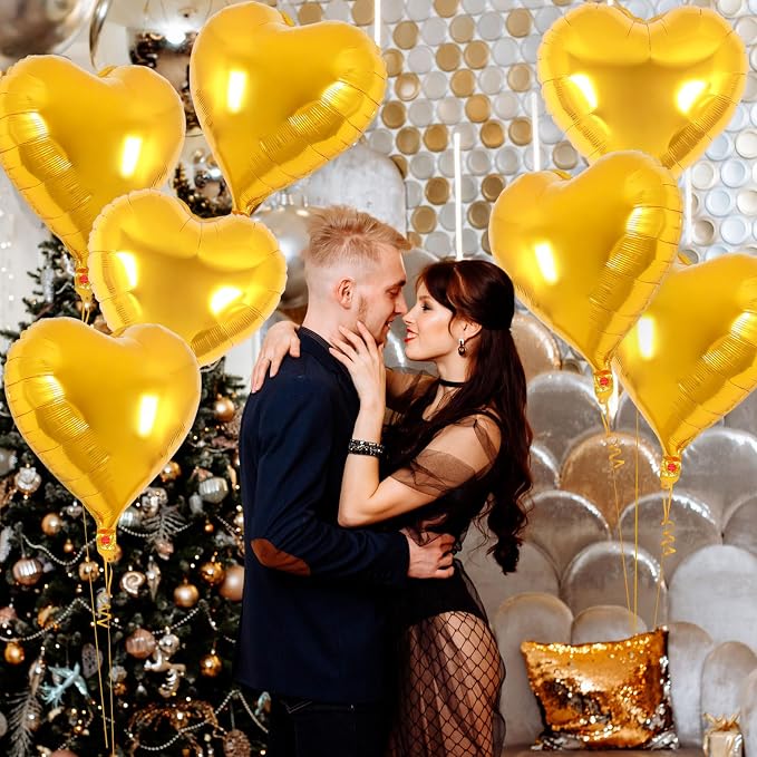 12 Pcs Gold Heart Balloons, 18 Inch Heart Foil Balloons Love Balloon Valentine - Image 4