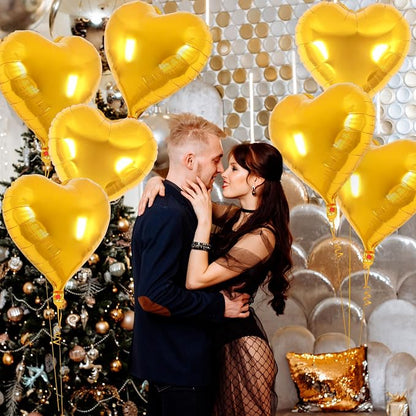 12 Pcs Gold Heart Balloons, 18 Inch Heart Foil Balloons Love Balloon Valentine - Image 4
