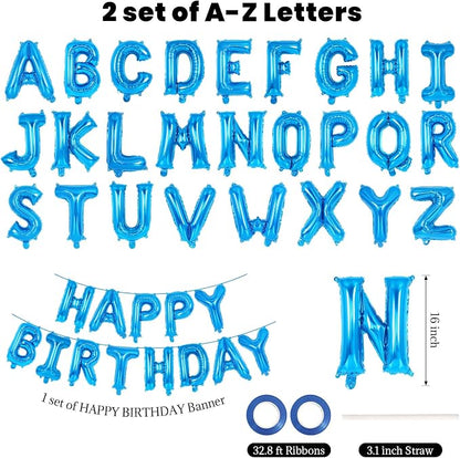 65 Pcs Blue Happy Birthday Balloons, 2 Sets A-Z Blue Letters Foil Balloons - Image 2