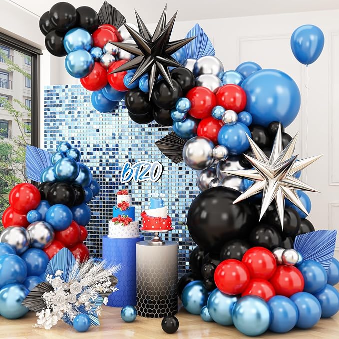 Blue Red Black Balloon Arch, Balloon Garland by BTZO