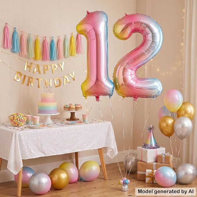 40 Inch Rainbow Foil Number 12 Balloon - Image 3
