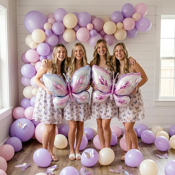 Biapian Pink and Purple Balloons, Giant Butterfly Balloons Foil, 12 Inch Ivory - Image 7