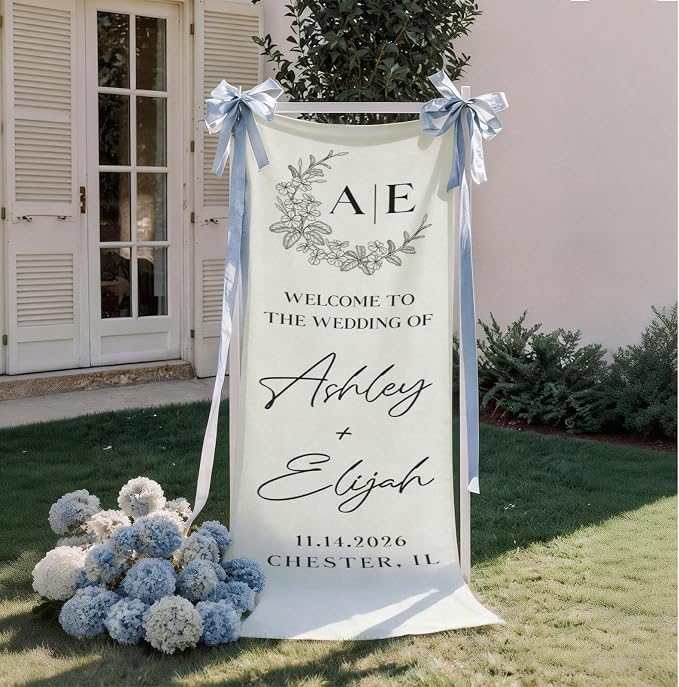 Floral Wreath Wedding Welcome Tapestry, Custom Initials Monogram - Image 2