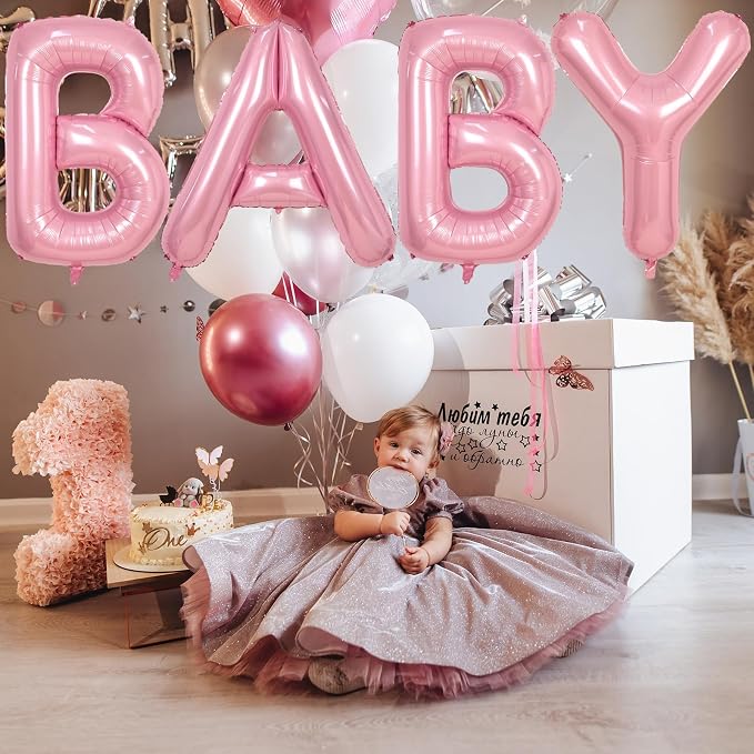 40 Inch Pastel BABY Balloon for Girls Baby Shower, Large Light Pink Foil - Image 3