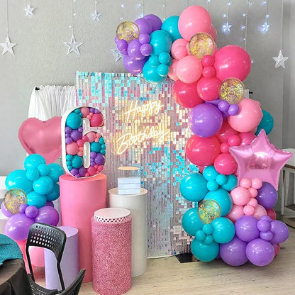 Pink Purple Blue Balloons, 12 Inch Teal Blue Hot Pink Metallic Pearl Purple - Image 7