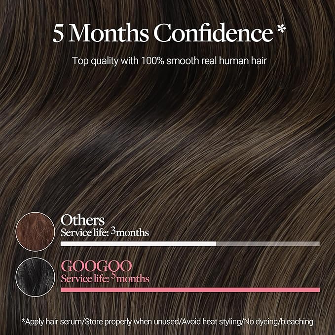 GOO GOO Clip in Hair Extensions Real Human Hair, Remy Human Hair Extensions Clip ins for Women, Natural Human Hair, 18inch 120g 7 Pcs, #2/6 Dark Brown Highlighted Chestnut Brown